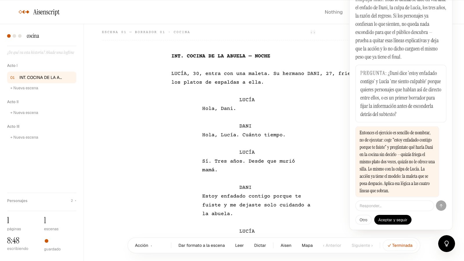 El panel de Aisen con la respuesta a la contestación del autor, debajo de la pregunta original.